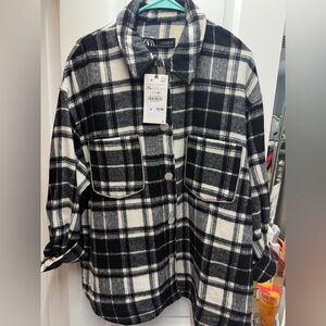 ZARA Black & White Plaid Button-Down Shacket